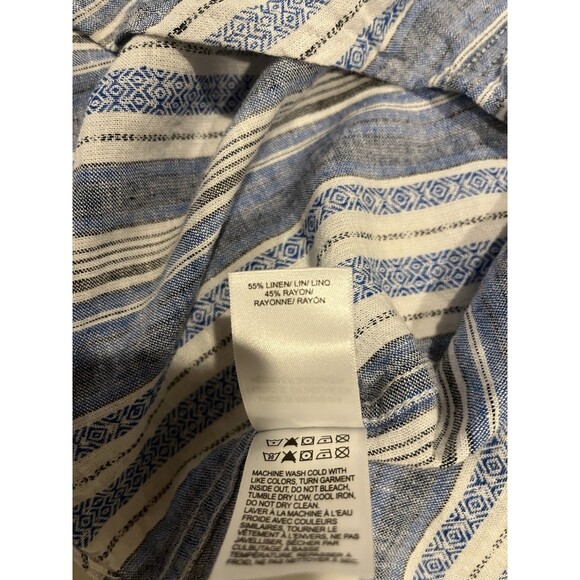 Lucky Brand Button Up Linen Blend Blue Striped Blouse Medium Long Sleeve - Picture 5 of 5